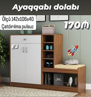 Yeni, 2 qapılı, Rəngli, Taxta Ayaqqabı dolabı