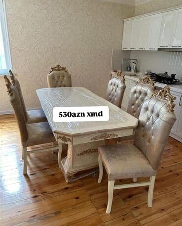 Masa və oturacaq dəstləri: Qonaq otağı üçün, Yeni, Açılan, Dördbucaq masa, 6 stul — 11