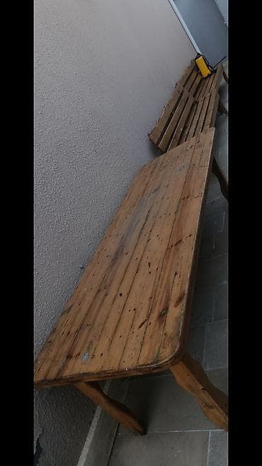 piknik ucun stol stul: Taxta masa və skamya dəsti - Material: tam ağac (taxta lövhələrdən — 1