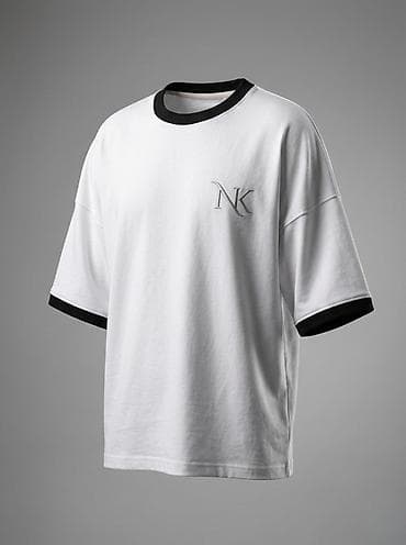 NK loqolu unisex T‑shirtlər (2 model) Model 1: Ağ/qaralı haşiyəli — 1