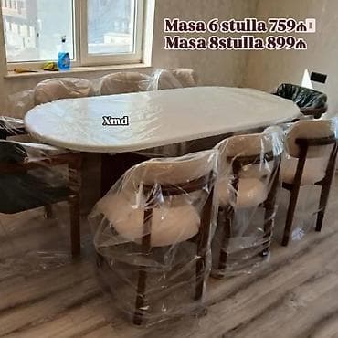Oval yemək masası və stul dəsti - Oval formalı, geniş üst səthli masa