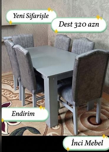 stullar ev ucun: Qonaq otağı üçün, Yeni, Açılmayan, Dördbucaq masa, 4 stul — 1