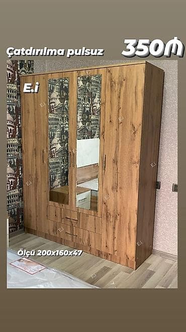 paltar dolab: Dördkapılı paltar dolabı - Material: taxta teksturalı laminat - Ön — 1