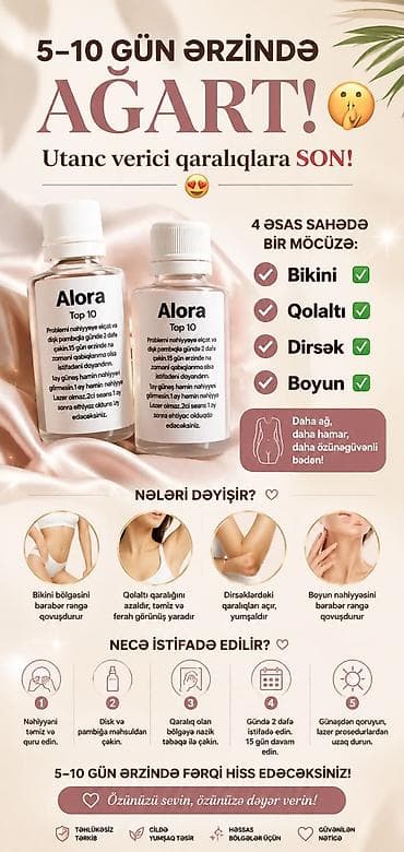 gun eynəyi: Alora Top 10 – həssas bölgələr üçün ağardıcı serum Xüsusiyyətlər: - — 1