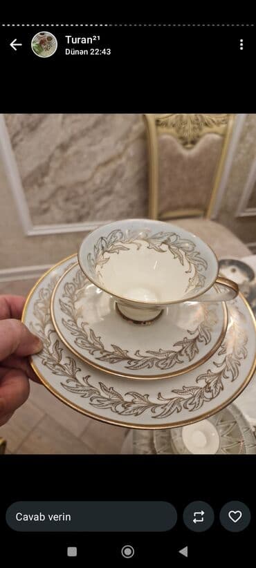 Süfrə aksesuarları: Çay dəsti, rəng - Ağ, Farfor — 4