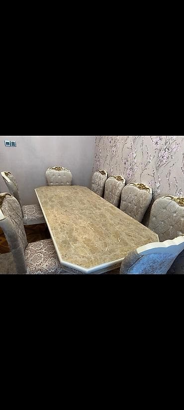 stolla: Qonaq otağı üçün, İşlənmiş, Dördbucaq masa, 8 stul — 1