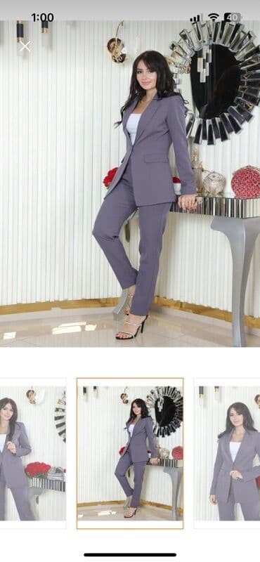 üçlü qadın kostyumları: Boz rəngdə qadın kostyumu, rəsmi görüşlərdə və ya ziyafətlərdə — 3