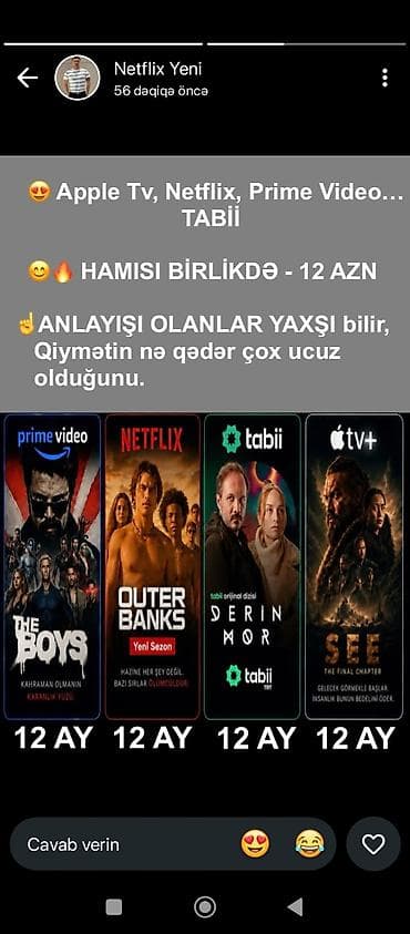 point blank hesap: Xidmət: Apple TV+, Netflix, Prime Video və Tabii platformalarına birgə — 1