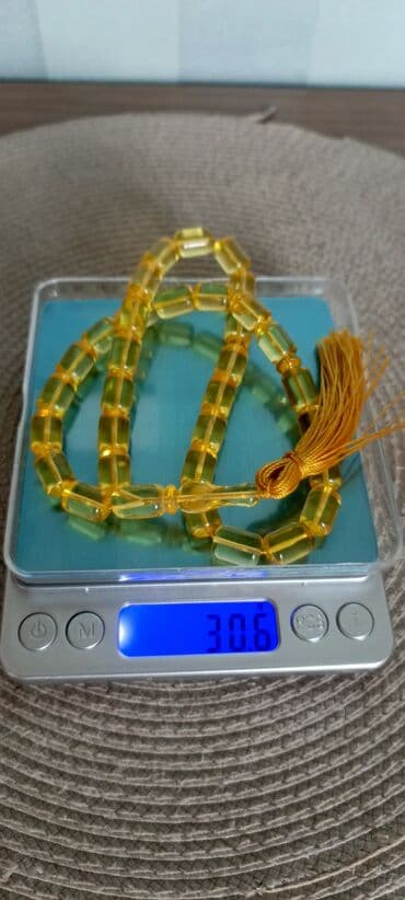 muncuqdan qolbaq: 100% təbii,bütöv daş kəhrəba!33 ədəd parlaq limon rəng,şəffaf kəhrəba — 10