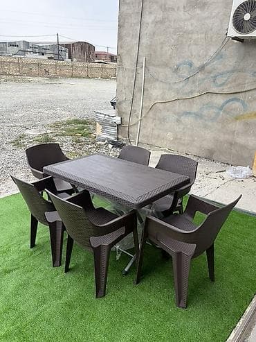 kürsü masası: Dördbucaq masa, 6 stul, Açılmayan, Stullar ilə, Plastik — 2