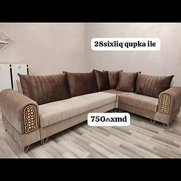 Künc divan dəsti - Rəng: bej və qəhvəyi tonları - Parça: yumşaq
