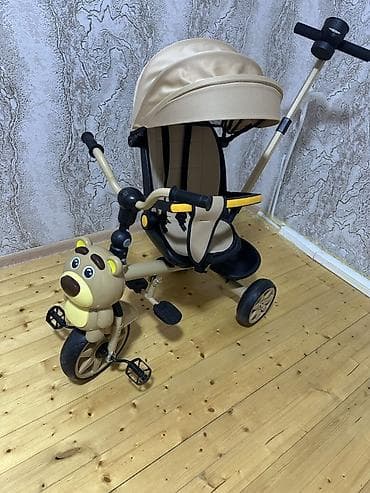 velisoped 29: Uşaq üçtəkərli velosipedi – bej rəng, ayıları xatırladan ön panel — 3