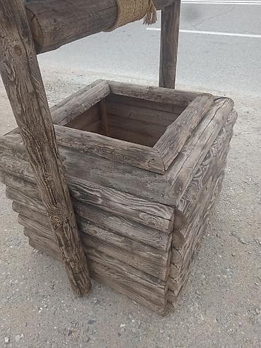 təbii daş: Bağ üçün dekorativ taxta quyu - Material: tamamilə ağacdan — 4
