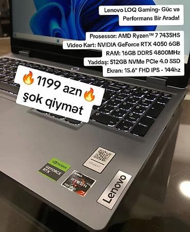oyun notebook: İşlənmiş Lenovo LOQ, 15.6 ", AMD Ryzen 7, 512 GB — 1