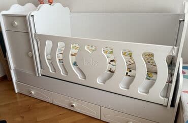 кровать трансформер: Для девочки и мальчика, Четырехугольная, Колыбель, С бортиками, С матрасом, С механизмом качания — 2