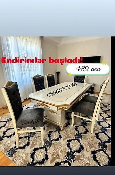 Qonaq otağı üçün, Yeni, Açılmayan, Kvadrat masa, 6 stul