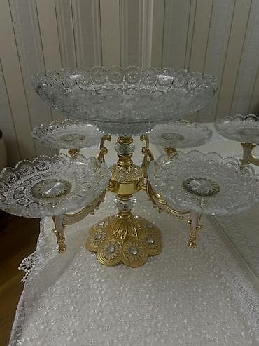 qizil qablari: Kristal meyvə və şirniyyat stendi – 5 Gozlu teze hecbir defekti — 2