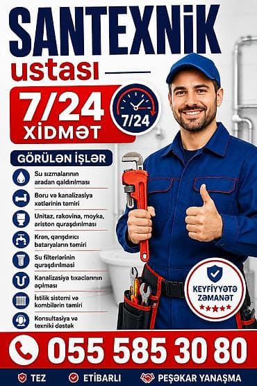 Santexnik ustası – 7/24 xidmət Görülən işlər: - Su sızmalarının