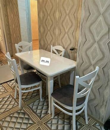 stol kuxna: Mətbəx üçün, Yeni, Açılmayan, Dördbucaq masa, 4 stul — 1