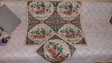 Döşək üzləri: Klassik üslublu masa örtüyü və servet dəsti - Naqişli, vintage temalı — 1