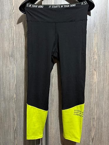 nike şalvar: Qadınlar üçün idman leggingsi - Rəng: qara, alt hissədə neon-sarı — 2