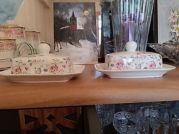 dekor qab: Porcelan yağqabı – qapaqlı, güllü dizayn istifadə edilməyib,2 ədəd - — 2