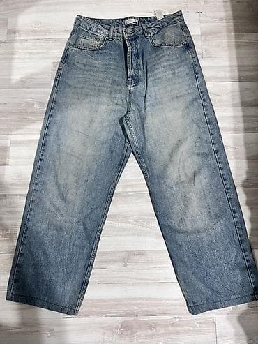 Geniş kəsimli mavi jeans şalvar - Material: qalın denim (pambıq lalafo.az -da Geniş kəsimli mavi jeans şalvar - Material: qalın denim (pambıq