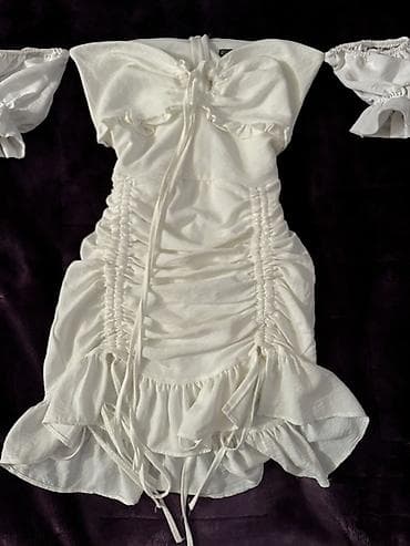 Ağ rəngli qısa don - Stil: romantik/boho - Material: nazik, yüngül