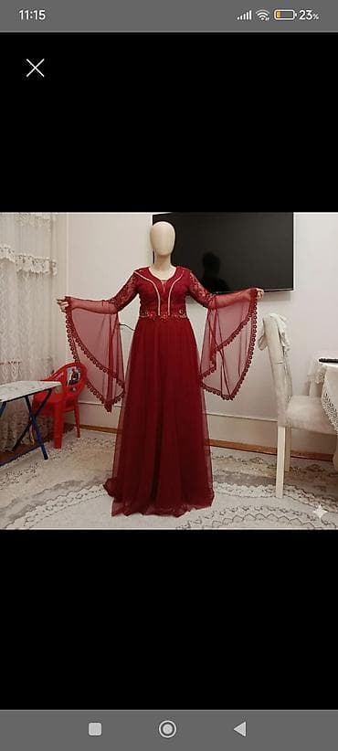 ereb qizili instagram: Bordo rəngli zərif ziyafət/libas - Model: uzun, yerə qədər ətəkli — 2