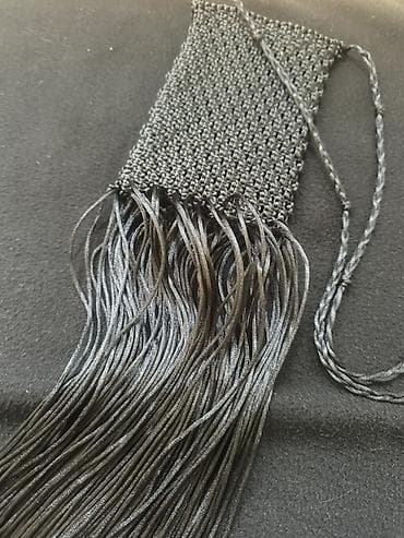 parca cantalar: Makrame üslubunda əl işi mini çanta/sumka - Rəng: qara - Material — 2