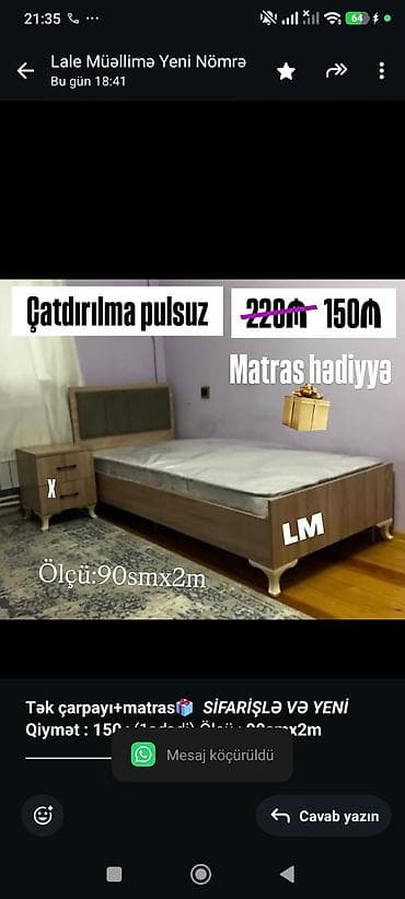 tek kravat: *Tək çarpayı+matras🎁* _*SİFARİŞLƏ VƏ YENİ*_ *Qiymət : 150₼*(1ədədi) — 2