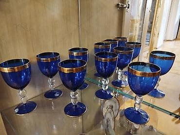 Qədəhlər, rəng - Göy, Şüşə, 6 ədədli dəst