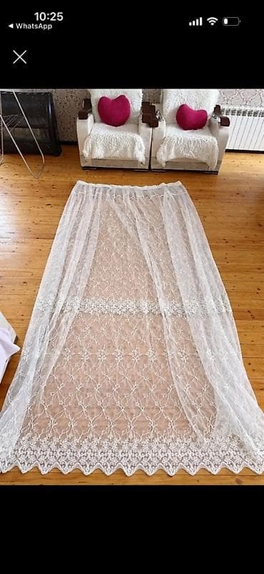 islenmis perde: Məhsul: Tül pərdə Təsvir: - Rəng: Ağ/şəffaf - Material: Zərif naxışlı — 1