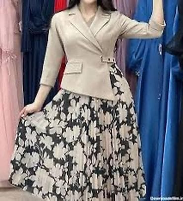 kişi ayaqqabi: İki parçadan ibarət dəst – beldən uyğunlaşan blezer və plisəli ətək — 1