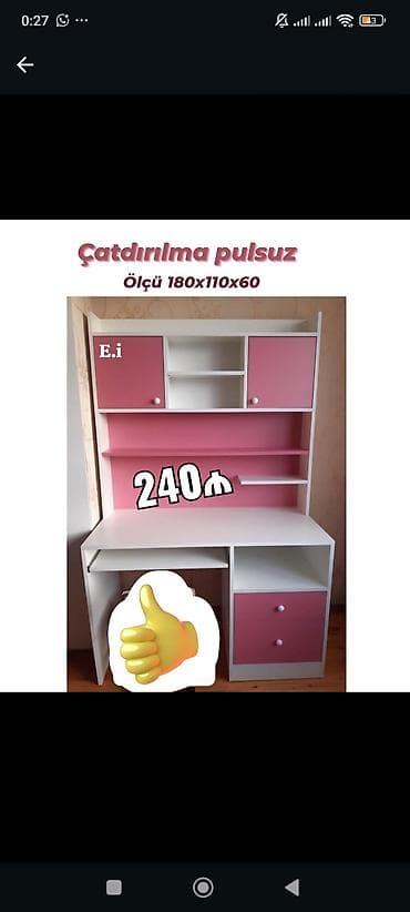 oturaca: Uşaqlar üçün kitab rəfli yazı masası - Ölçü: 180 x 110 x 60 sm — 1