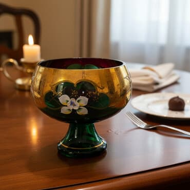 Konfet qabları: Böyük dekorativ şüşə kasa cutu 15 AZN - Material: qalın, tünd-yaşıl — 2