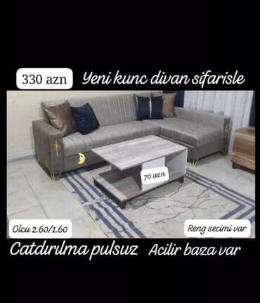 qəhvə stolu transformatoru: Künc divan, Qonaq otağı üçün, Parça, Bazalı, Açılan — 1