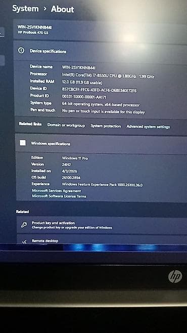 intel i7: Kompyuter hp 8 ci nəsil kompyuterdir windows 11 pro +eset anti virus — 3
