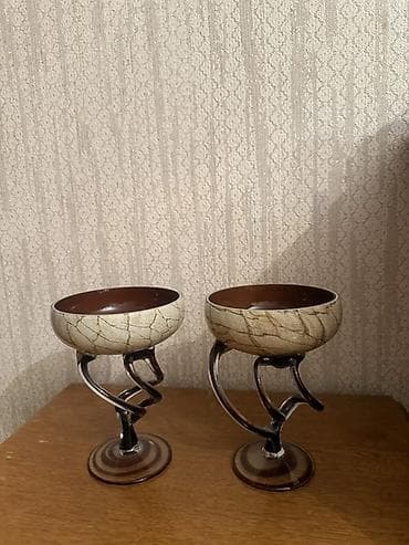 aksesuar qabi: Bədii dizaynlı 2 ədəd dekorativ qab/qədəh dəsti - Material: Şüşə və — 1