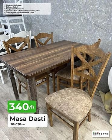 kohnə stul: Masa Dəsti – 70×120 sm - Komplekt: 1 masa + 4 stul - Mexanizm — 1