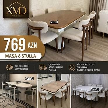 divan sekilleri: MDF boyalı yemək masası dəsti – 6 stul ilə - Masa ölçüsü: 1×2 m - — 3