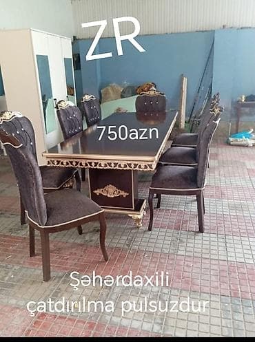 Mətbəx üçün, Yeni, Açılmayan, Dördbucaq masa, 6 stul