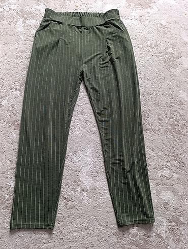 geyim kişi: Zolaqlı şalvar – XXL - Rəng: zeytun-yaşıl (nazik ağ şaquli zolaqlar) — 1