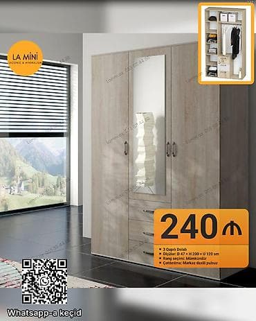 3 qapılı dolab - Ölçülər: D 47 × H 200 × U 120 sm - Geniş saxlanma