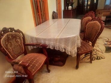 masalar ve stullar: Qonaq otağı üçün, İşlənmiş, Açılan, Oval masa, 8 stul — 4