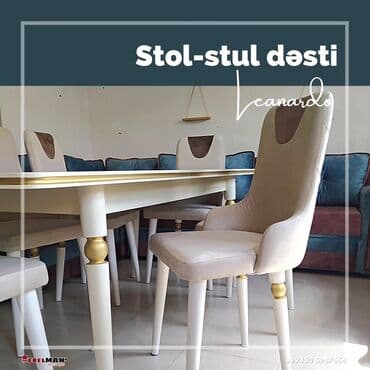 oturacaqlarin uzlenmesi: Mətbəx üçün, Yeni, Açılan, Dördbucaq masa, 6 stul — 4