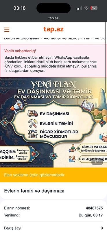 ремонт квартир: Xidmət: Ev daşınması və təmir Təklif etdiklərimiz: - Ev daşınması — 1