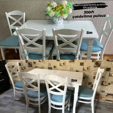 stol stul sumqayit: Mətbəx üçün, Yeni, Açılmayan, Dördbucaq masa, 4 stul — 4