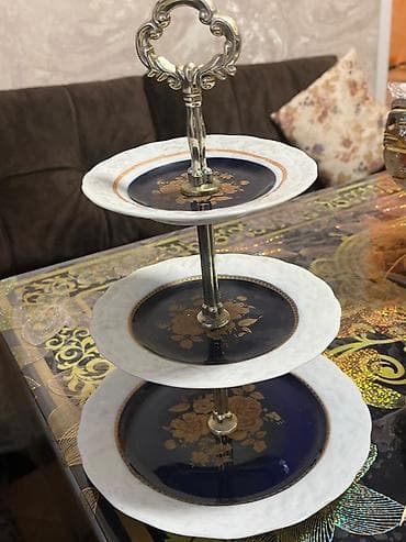 Tort və şiriniyyat qabı, rəng - Göy, Farfor