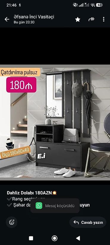 Мебель на заказ: *Dəhliz Dolabı 180AZN💥* ✔️Rəng seçimi var ✔️ Şəhər daxili Çatdırılma — 1